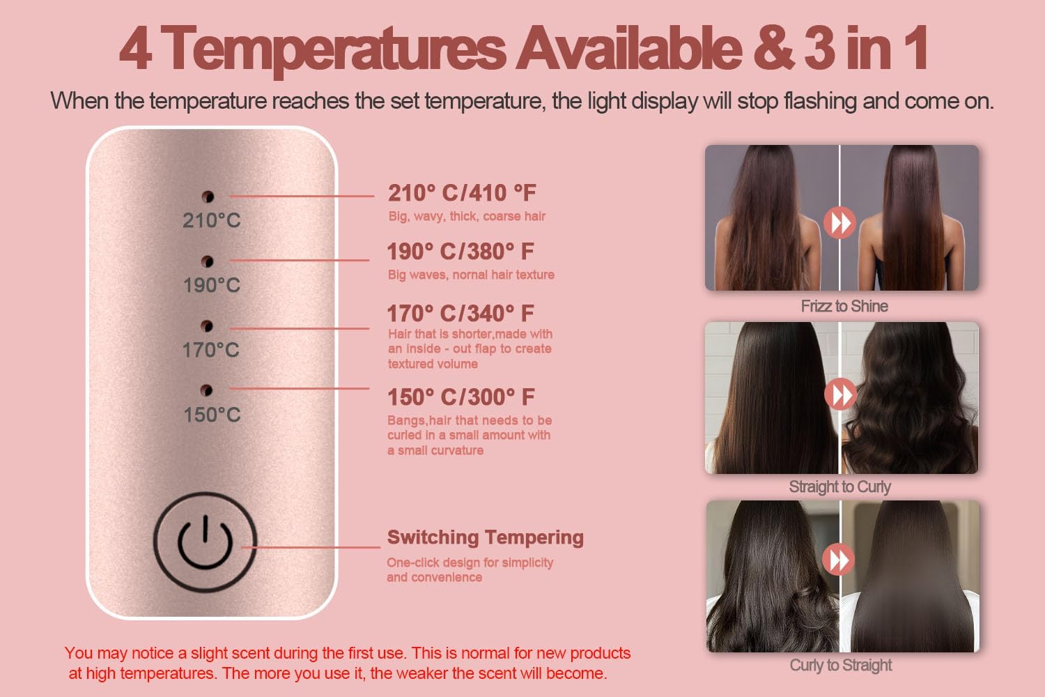 Cordless Hair Curling Iron Brush, Mini Travel Hot Straightener Comb, 3-In-1 Portable Wave Curling Wand, 1.5″ Ionic Heated Brush, USB Rechargeable Hair Curler, Pink – No Automatic Rotation